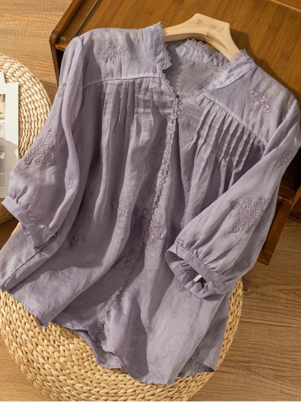 Purple | Premium Cotton Embroidered Work Top