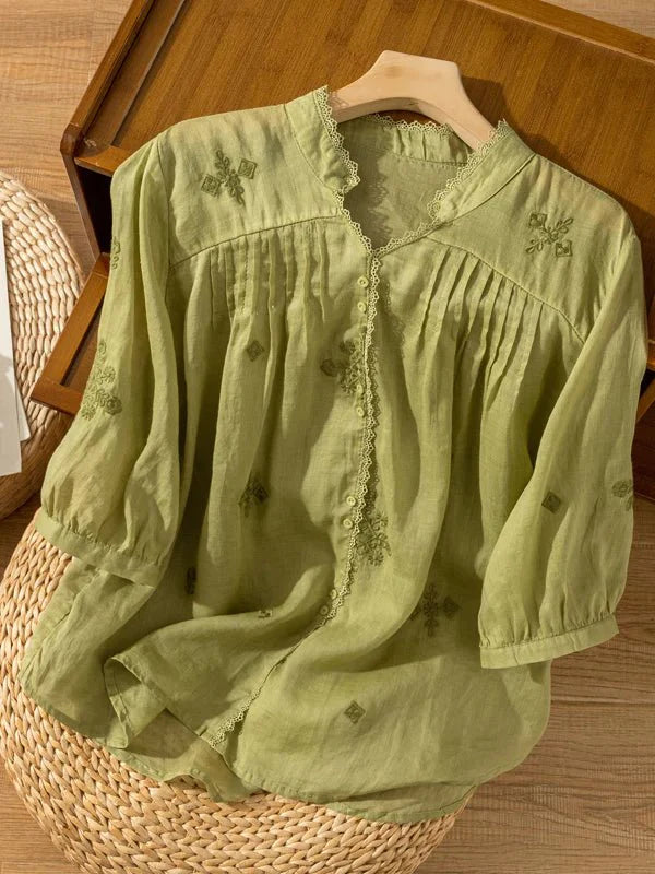 Green | Premium Cotton Embroidered Work Top