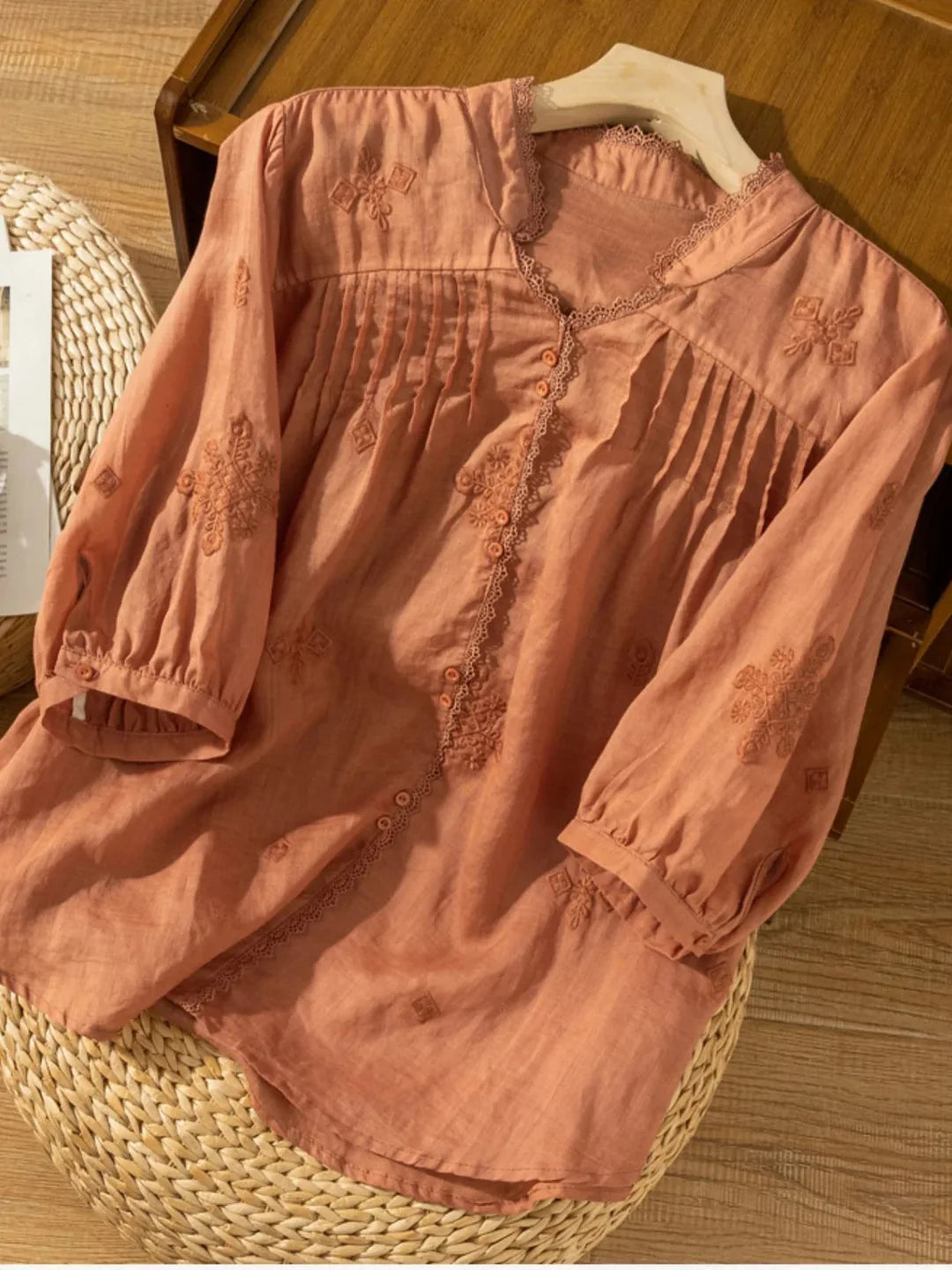 Orange | Premium Cotton Embroidered Work Top